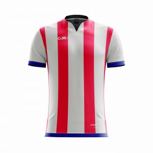 Red and white striped custom football shirt