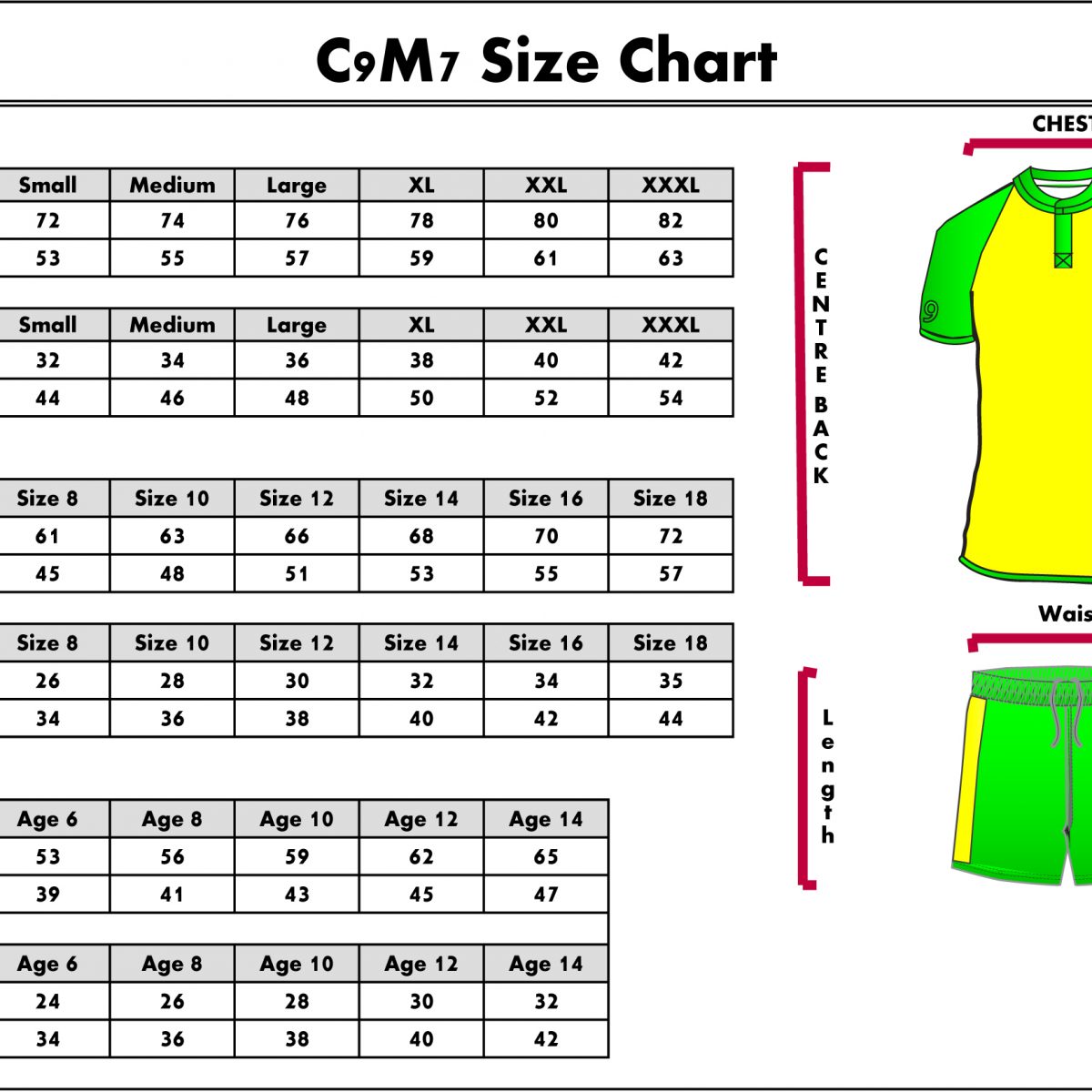 Football Jersey Size Chart