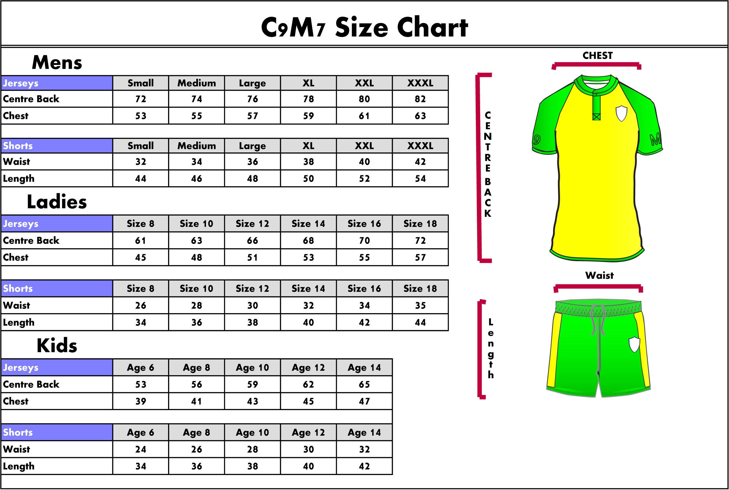 football jersey size numbers