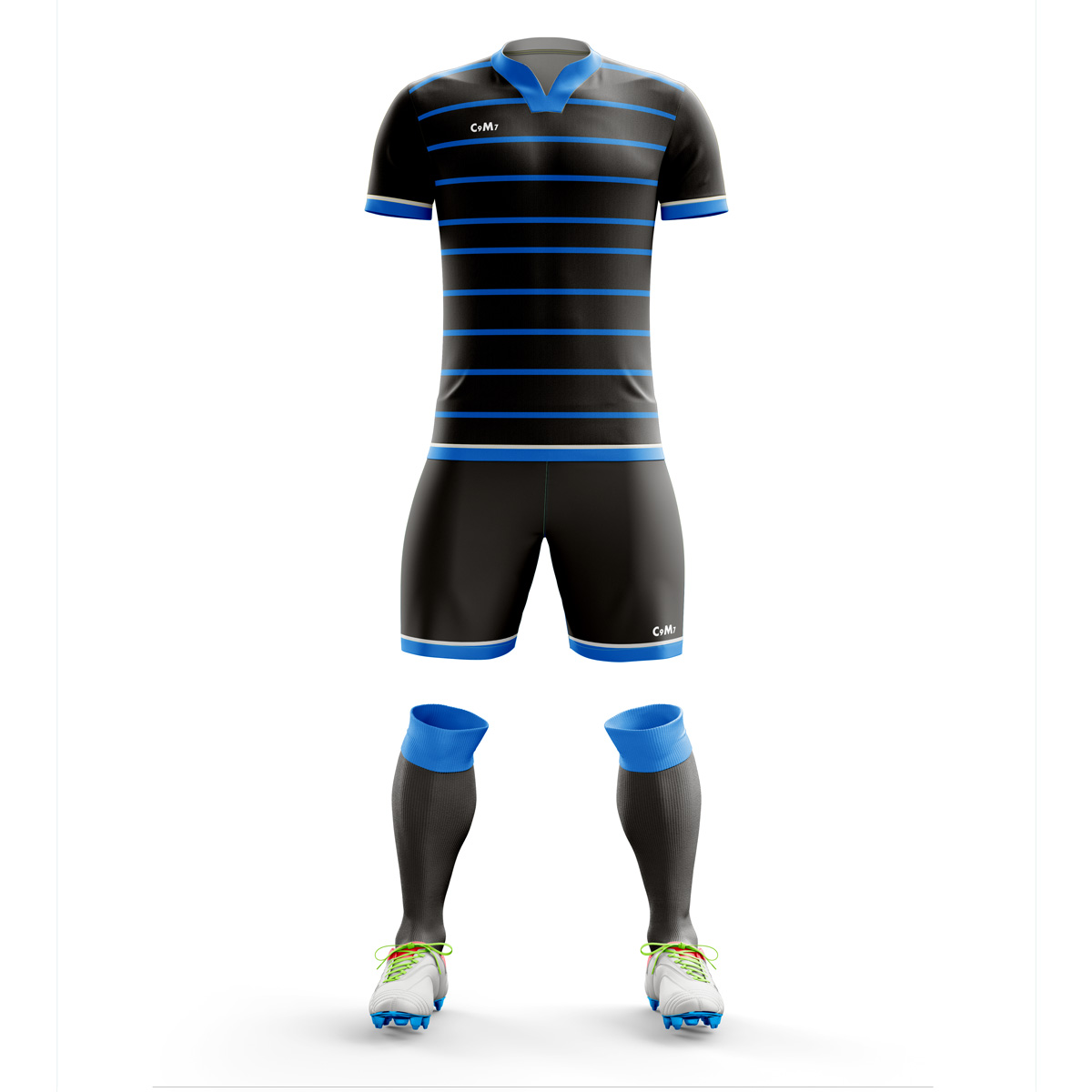 black and blue soccer jersey