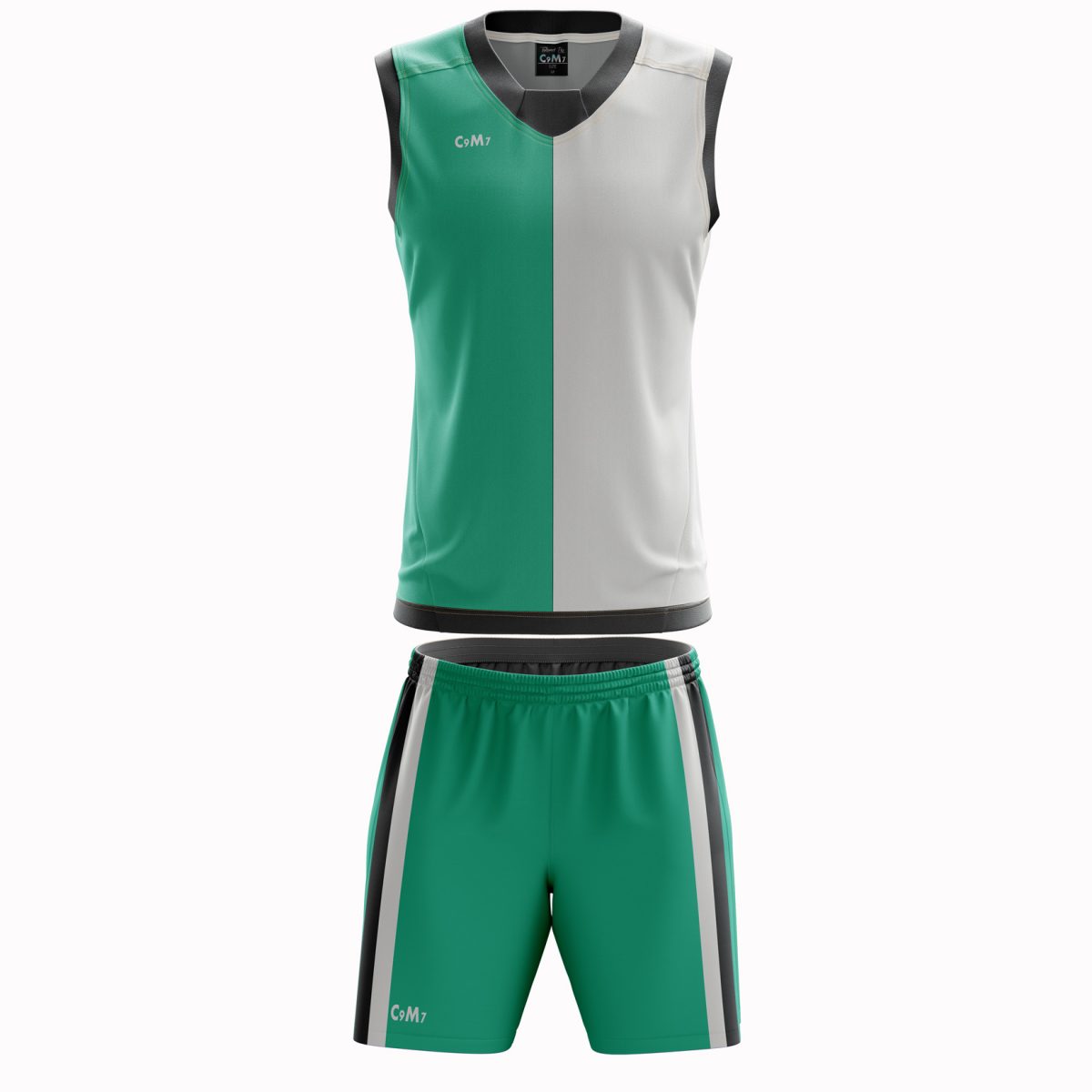 Green and white basketball kit