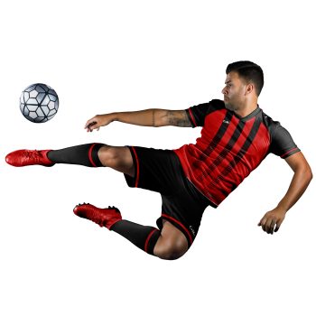 Red and Black striped football kit